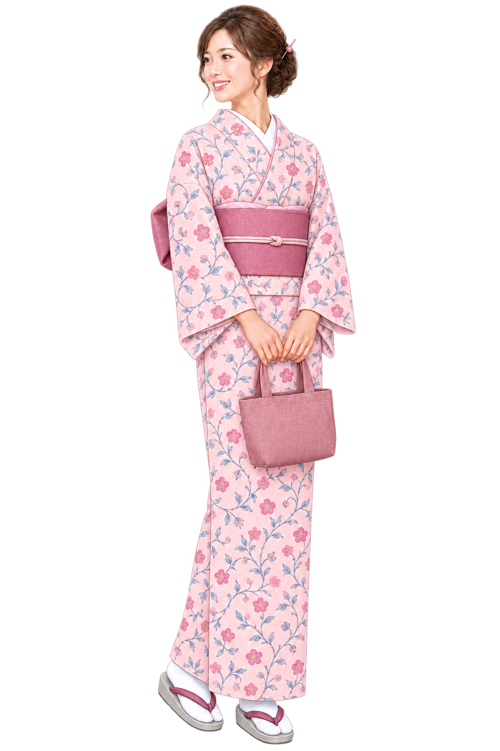 着物姿で新しい体験を楽しむ女性のイラスト