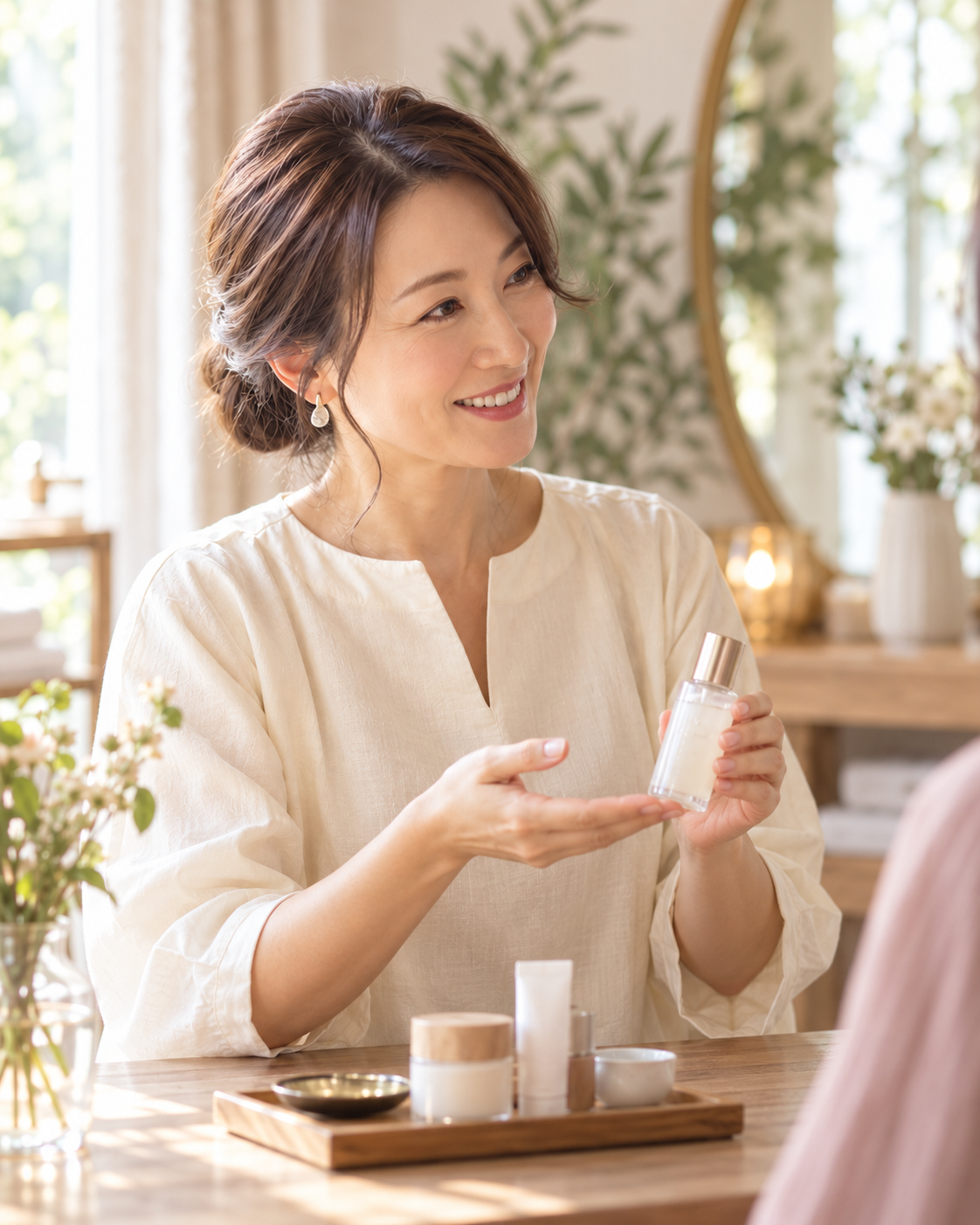 架空の掲載サンプル：サロンオーナーが説明する様子