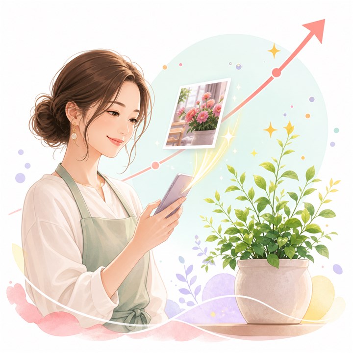 スマホでサイトを更新し育てるイラスト