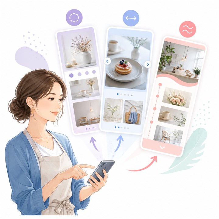 スマホでサイトの見せ方を選ぶイラスト